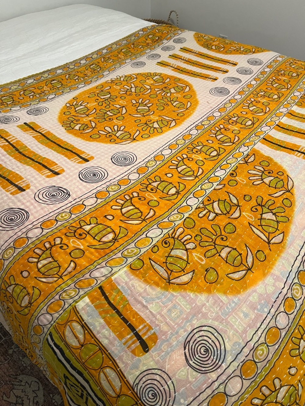 KANTHA QUILT HANDCRAFTED LIGHTWEIGHT REVERSIBLE BLANKET THROW BEDDING FROM INDIA - Picture 7 of 12